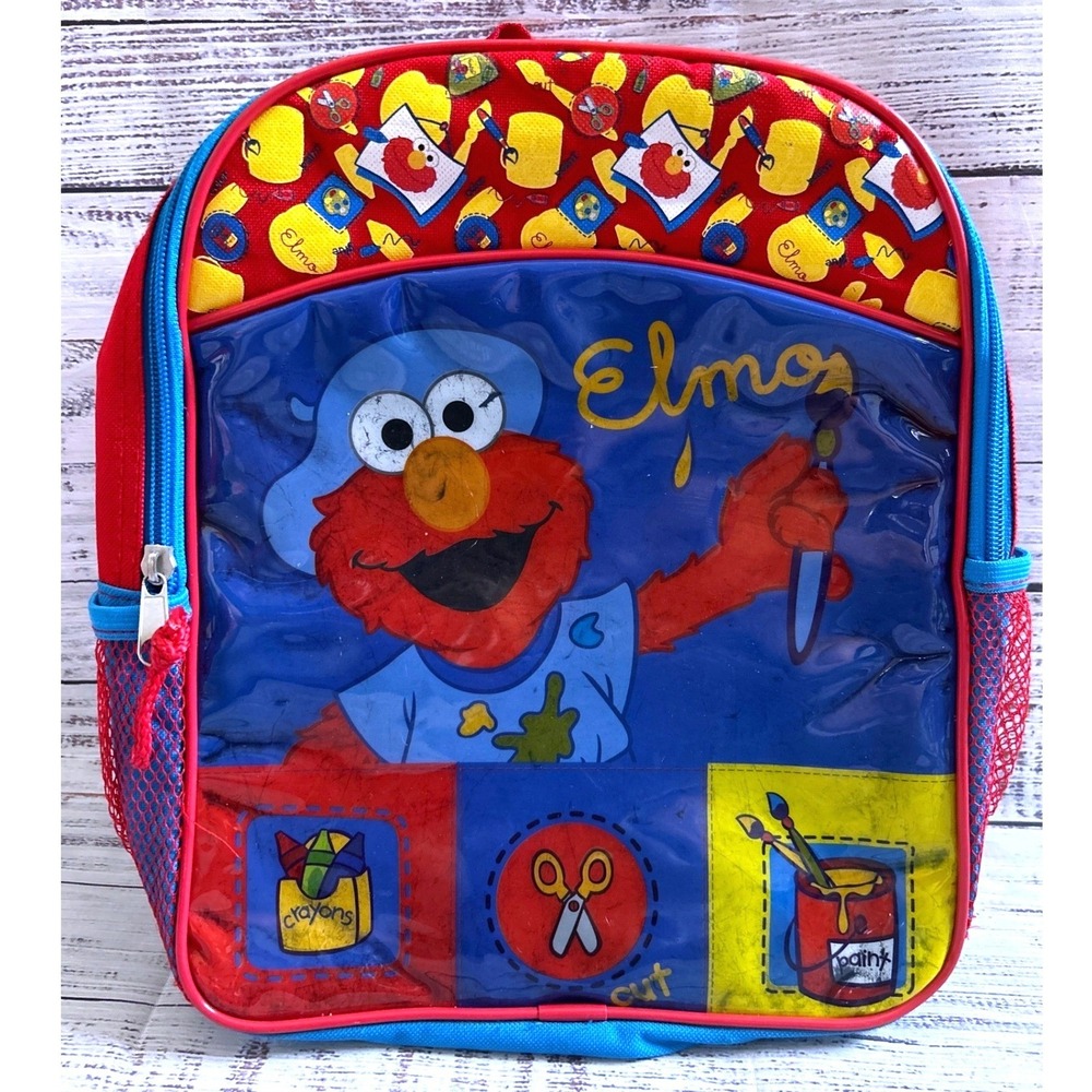 VTG Sesame Street Elmo Character Figure Backpack Art Theme Red Blue